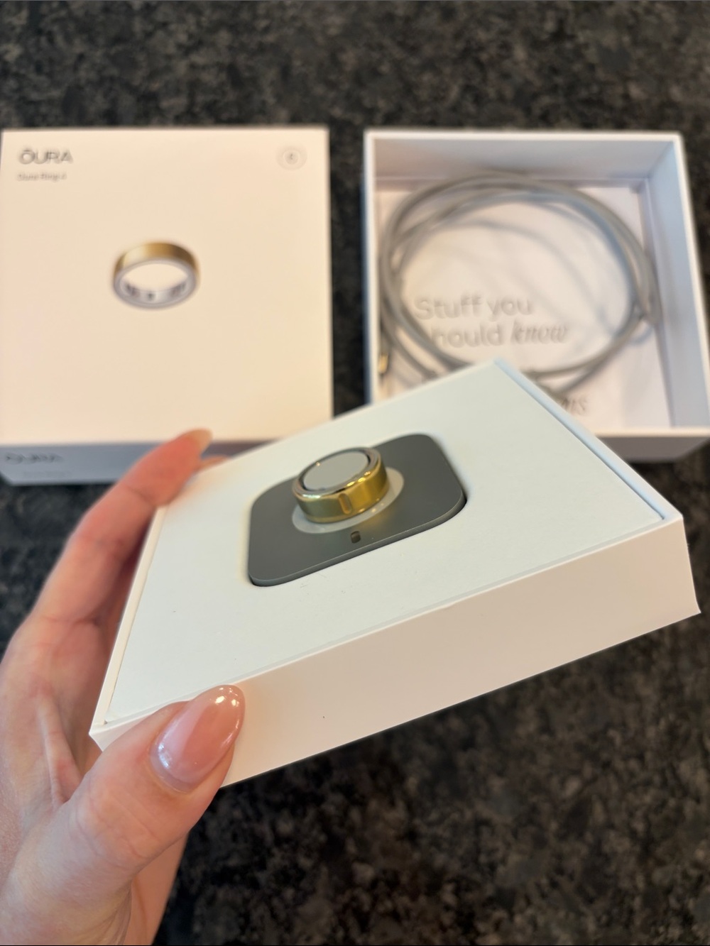 Oura Gold size 6 Ring Charger with Gray Dock Gen 4